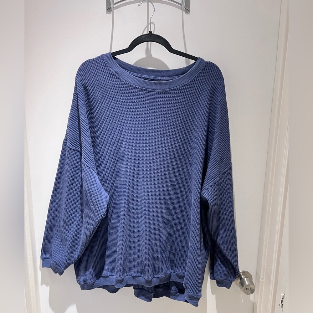 Aerie Waffle Knit Blue Loungewear Pullover Sweatshirt